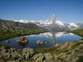 Matterhorn reflected in an alpine lake near Zermatt, Switzerland