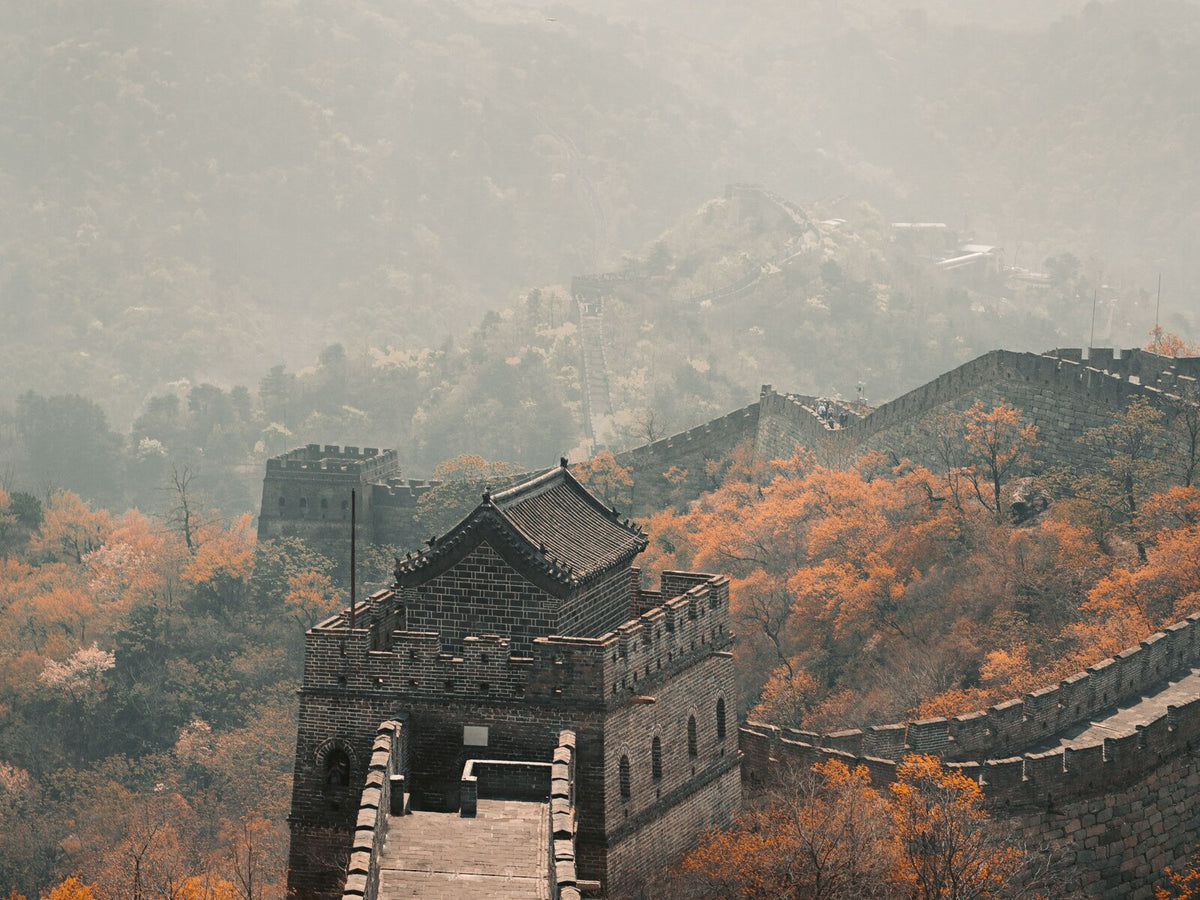Great Wall of China crossing autumn mountains near Beijing