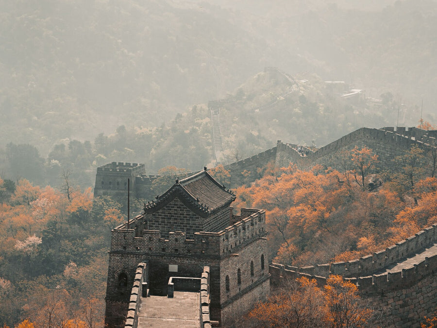 Great Wall of China crossing autumn mountains near Beijing