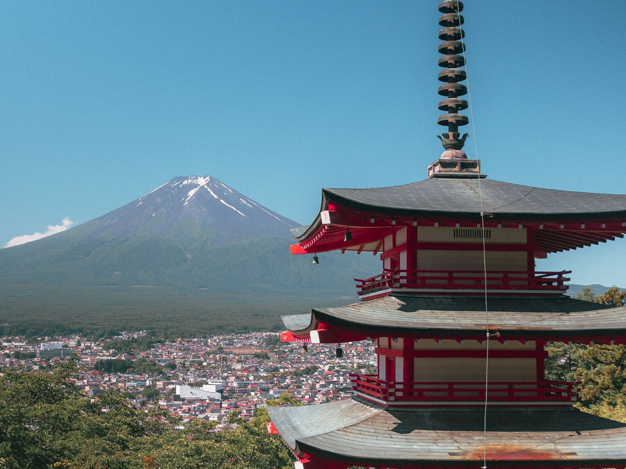 Mount Fuji behind Chureito Pagoda in Japan