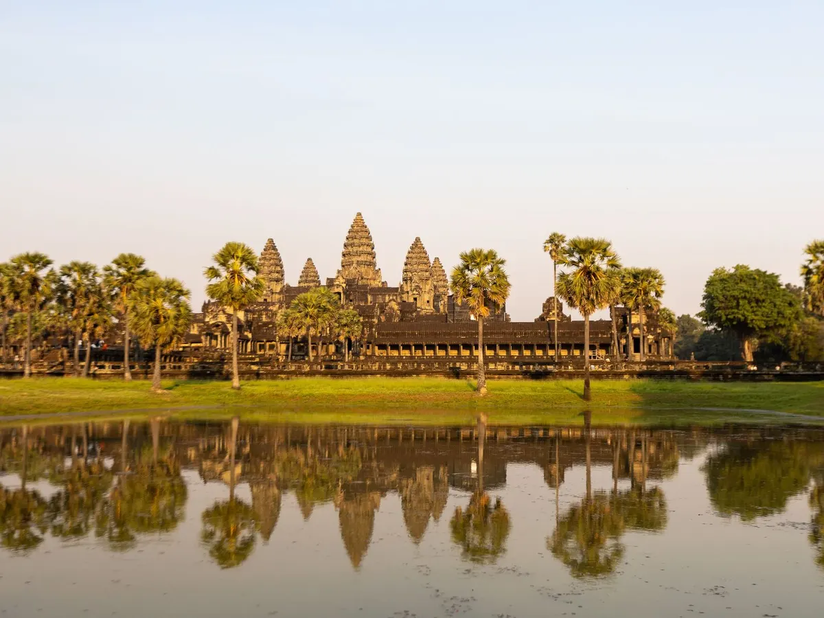 Angkor Wat reflected in the water at Siem Reap, Cambodia