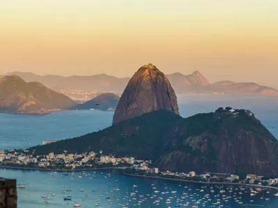 Sugarloaf Mountain above Guanabara Bay in Rio de Janeiro, Brazil