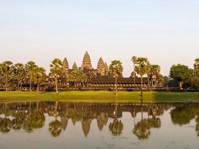 Angkor Wat reflected in the water at Siem Reap, Cambodia