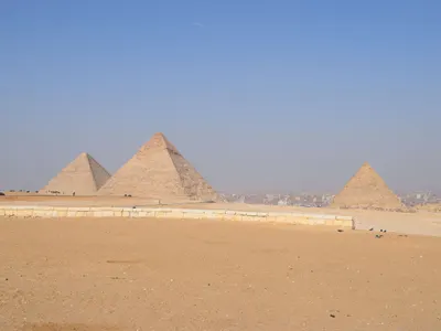 Pyramids of Giza in the desert near Cairo, Egypt