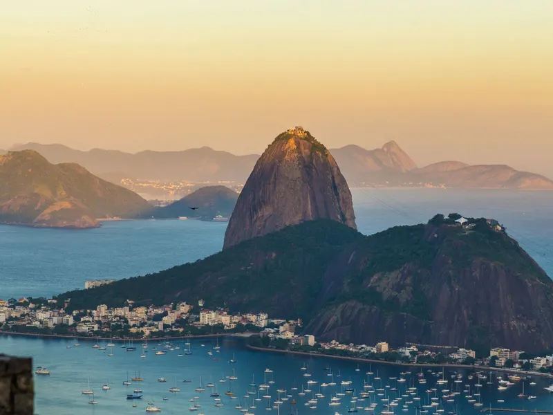 Sugarloaf Mountain above Guanabara Bay in Rio de Janeiro, Brazil