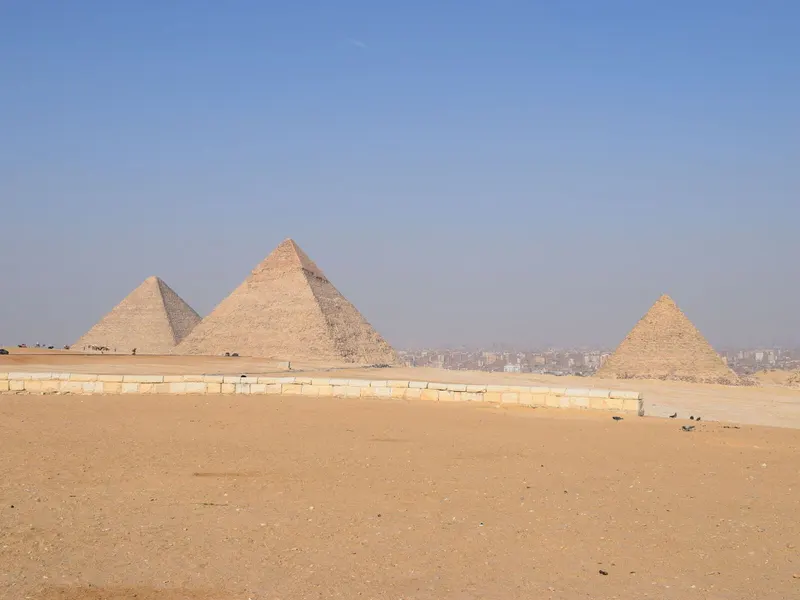 Pyramids of Giza in the desert near Cairo, Egypt