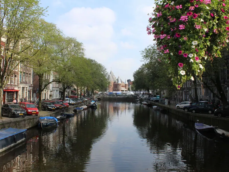 Canal and waterfront houses in Amsterdam, Netherlands